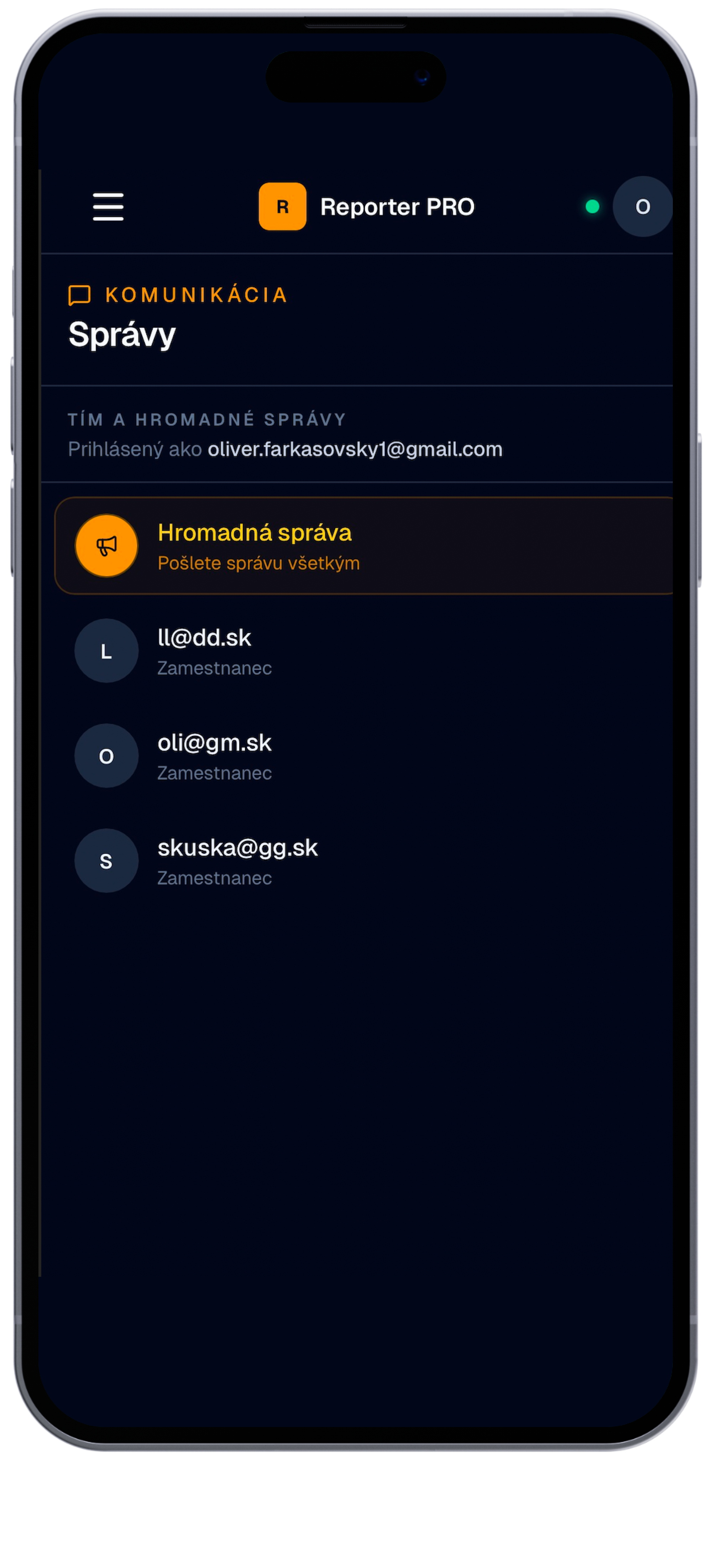 Reporter PRO – Tímový chat